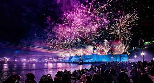 Fireworks above the attraction Fata Morgana at Efteling.